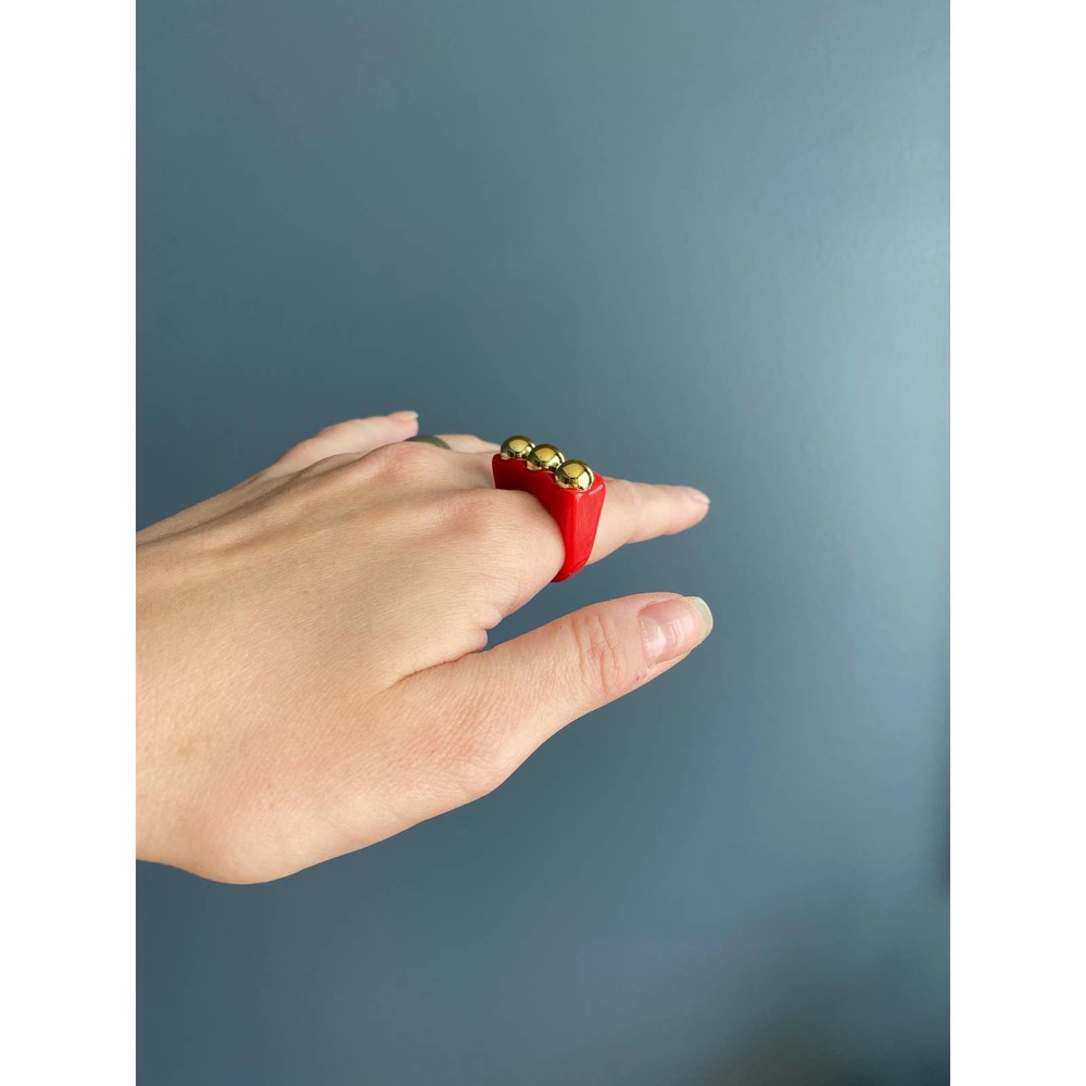 y2k red/gold square chunky bar ring, 8